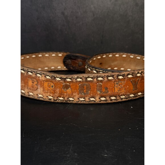 Vintage Tooled Leather Bradley Engraved Belt Rustic Western Design Size 30 main image 10